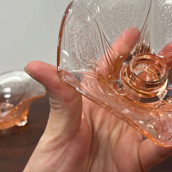 M-Hazel atlas depression glass pink royal lace ruffled edge‎ candle holders from - Picture 5 of 5